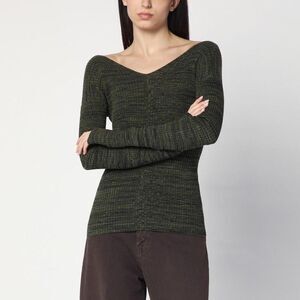 6397 Women's V-Neck Ribbed Knit Sweater Women GREEN Sweaters & Knitwear